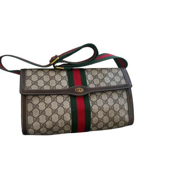 Vintage Gucci  GG Monogram Sherry Line Green & Red Canvas/Leather Clutch Bag - Picture 7 of 10